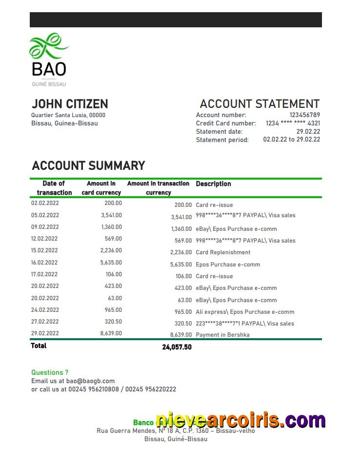 Guinea-Bissau Banco da Africa Ocidental bank statement xls